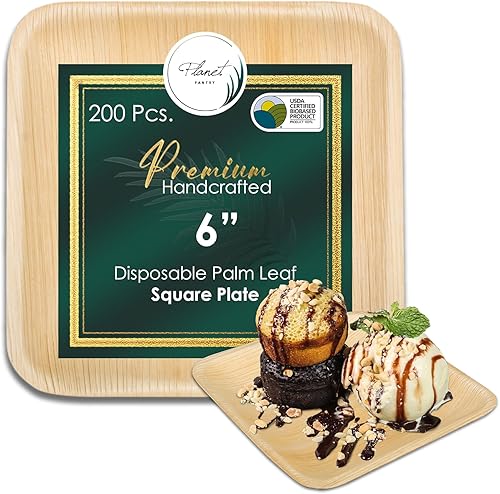 Vista 20 de Platos profundos rectangulares desechables de hoja de palma de 6 x 5 pulgadas (25 piezas) Platos de bambú de madera compostables para fiestas
