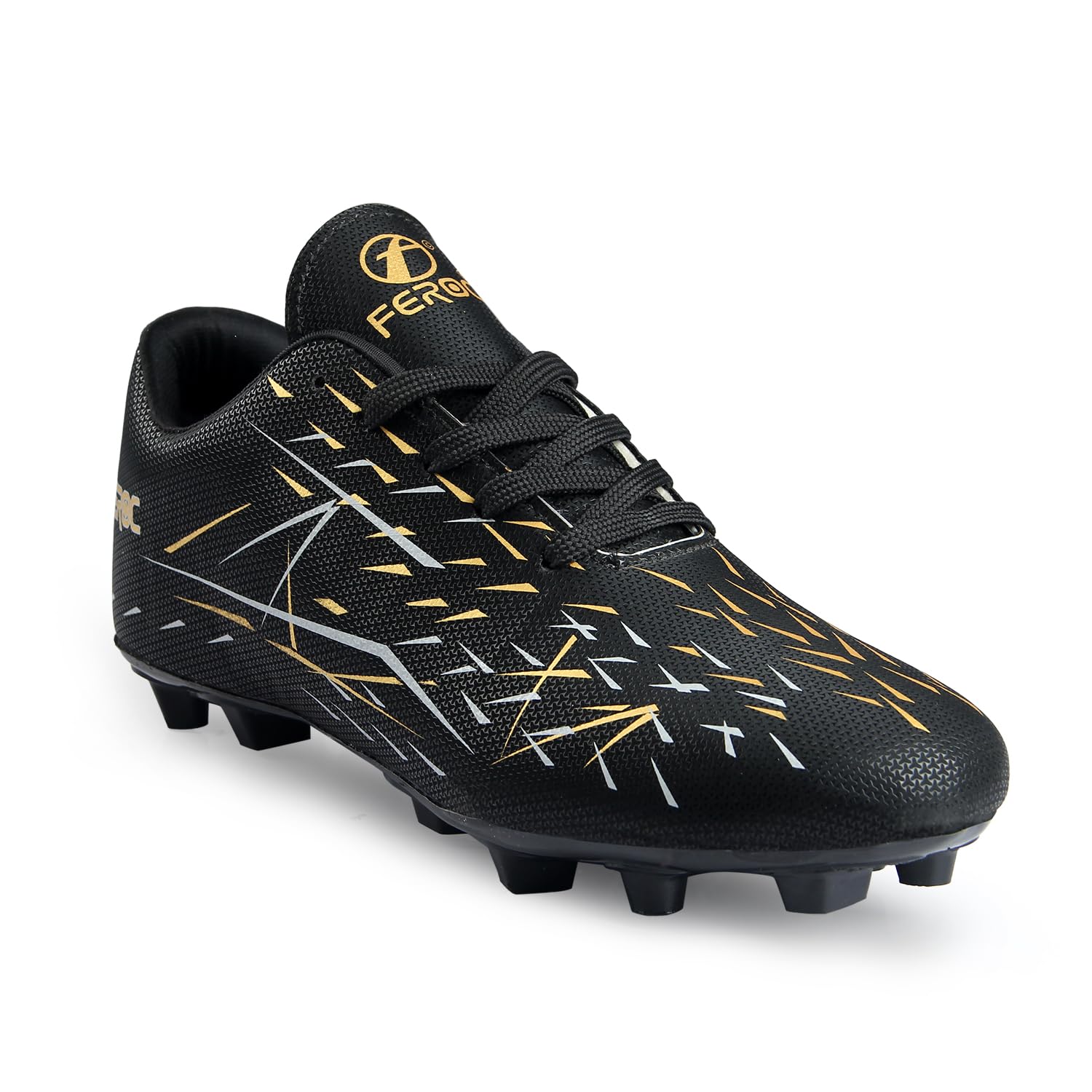 FEROC Football Shoe Wild FIRE (Black Golden, UK Footwear Size System, Adult, Men, Numeric, Medium, 7) 1