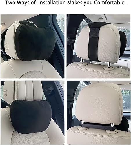 Miniatura 8 de 2 almohadas cómodas para asiento de automóvil para reposacabezas de automóvil, accesorios interiores de viaje (cabeza y cintura, negro)