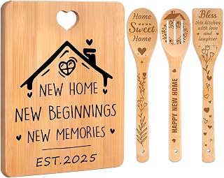 House Warming Gifts New Home - "New Home, New Beginnings, New Memories" Engraved Bamboo Housewarming Gifts New Home Cutting Board Set, 2025 House Warming Gifts.