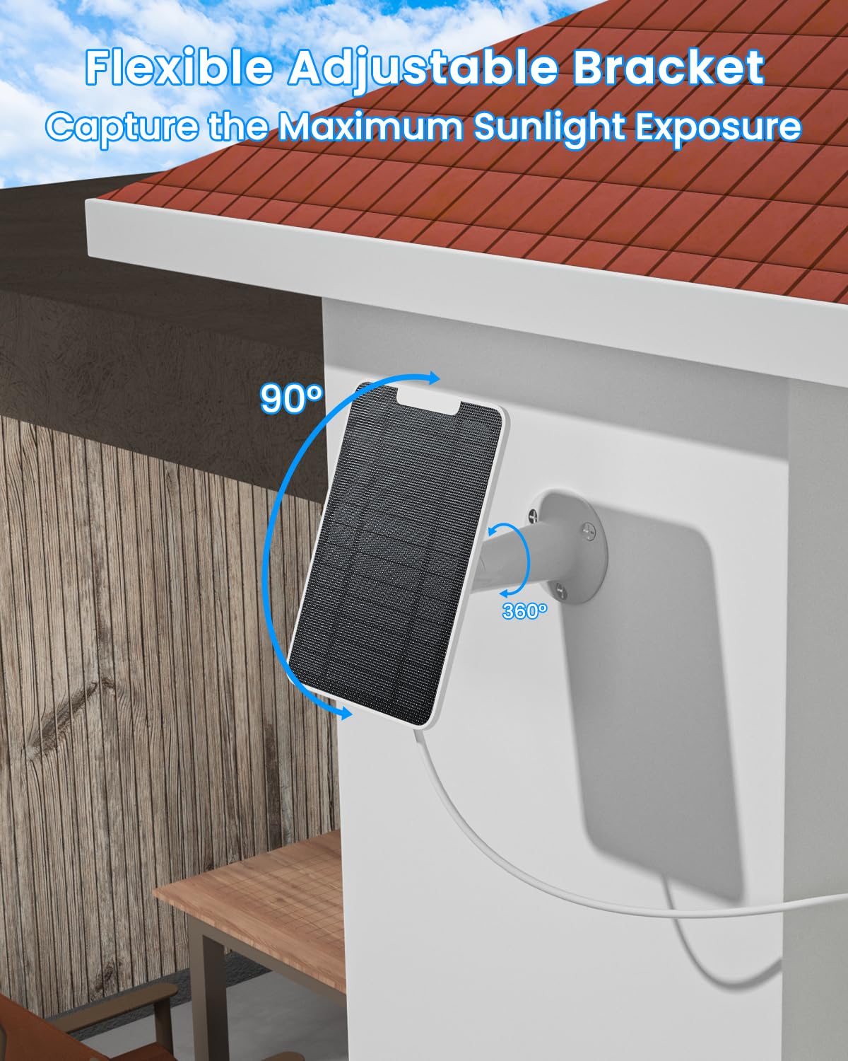 Cargador de panel solar Arlo de 5 W compatible con cámara Arlo Essential Spotlight/XL, cargador de panel solar Arlo Essential con cable de carga micro USB impermeable de 10 pies, soporte de pared