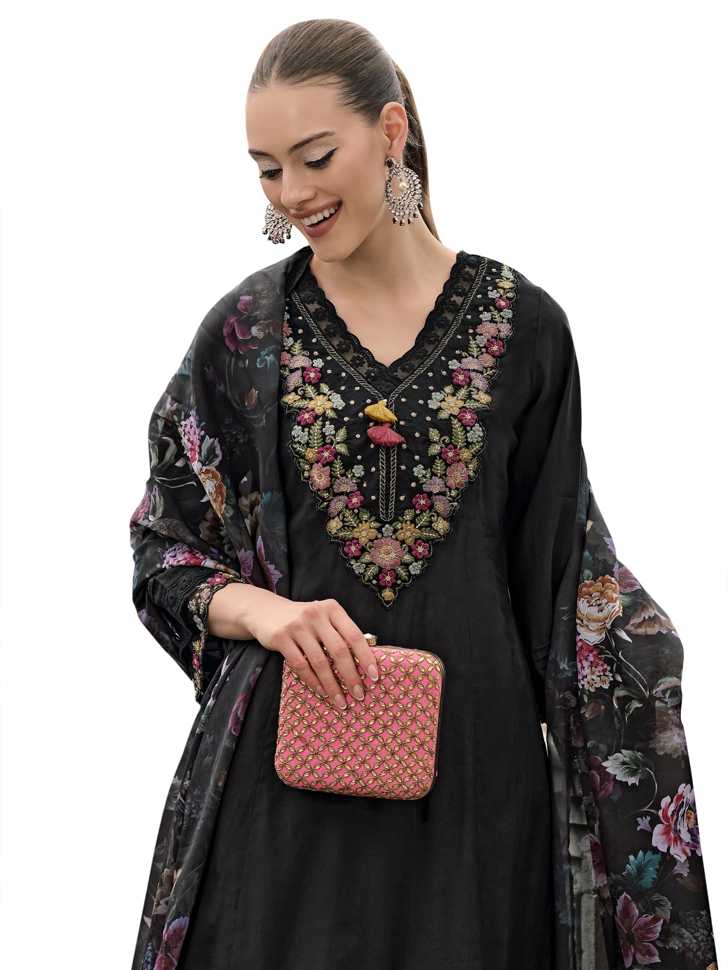 INDO ERA Womens Yellow Embroidered Silk Blend A-Line Kurta Pant With Dupatta Set (Ieout7376_X-Large) (B0CKPB5S43) Amazon Price History, Amazon Price Tracker