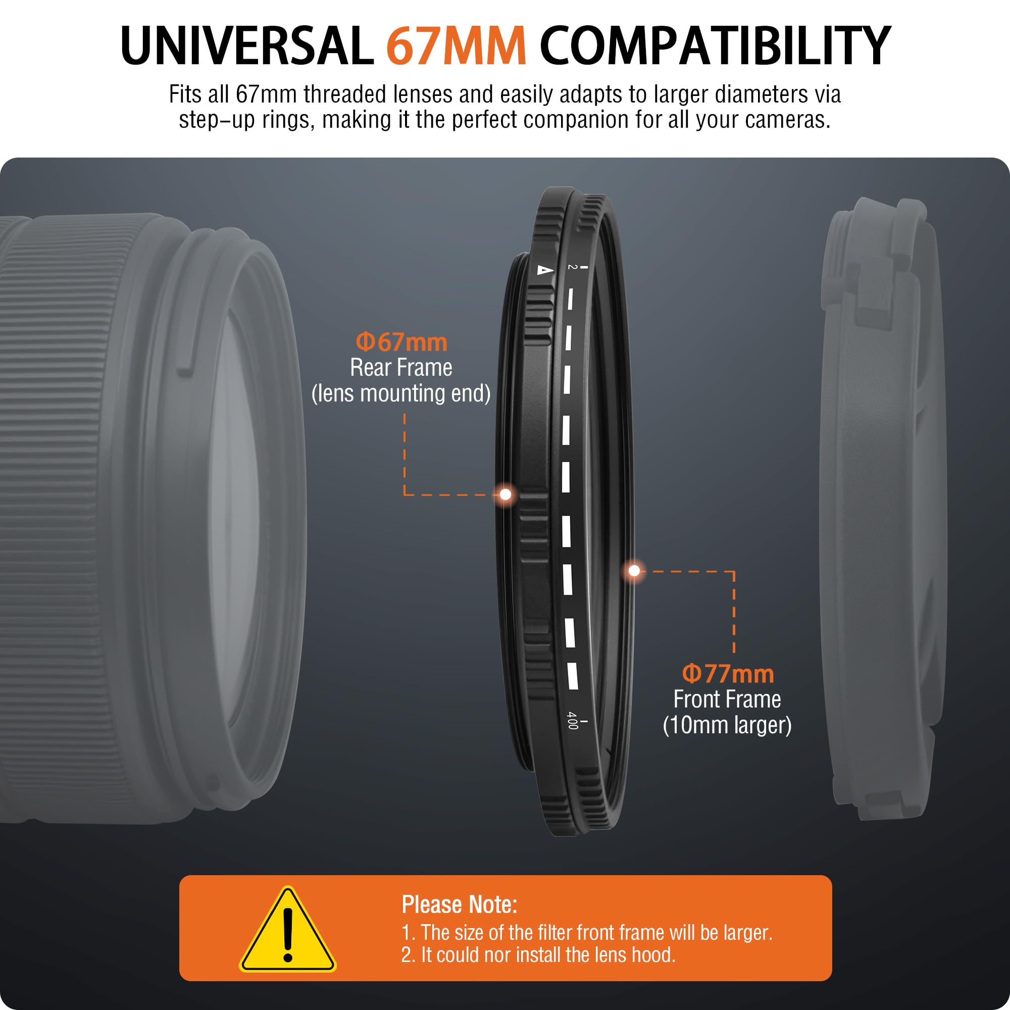 Filtro ND variabile da 67 mm ND2-ND400 (1-9 stop), filtro a densità neutra regolabile multi-rivestito, resistente all'acqua e ai graffi, filtro per obiettivo fotocamera video e fotografia