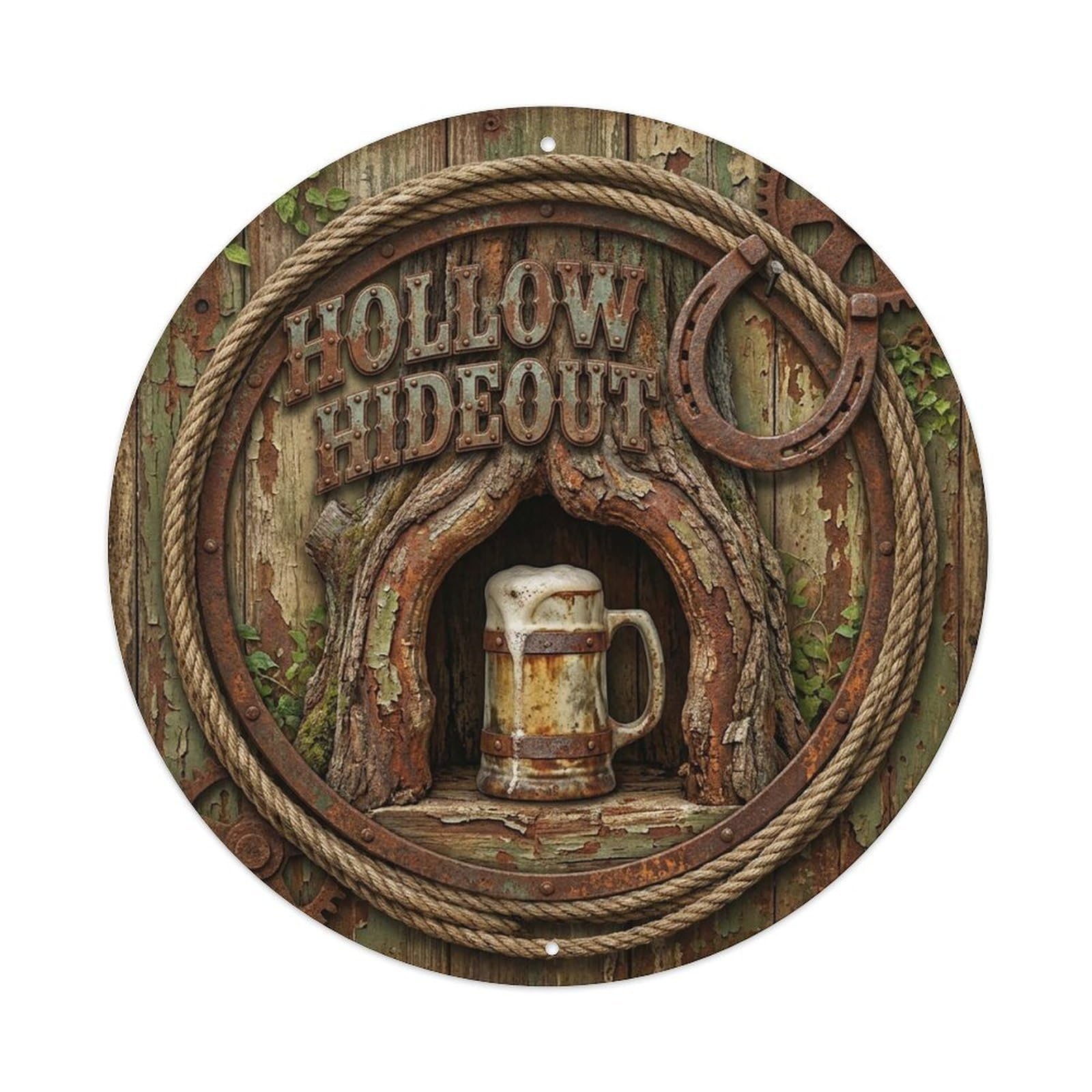 Vintage Beer Western Cowboy Hollow Hideout Retro Bar for Pub Vintage Metal Tin Sign Plaque Wall Decor for Cafe, Club Bar, Office, Garden Metal Poster 8x8Inch
