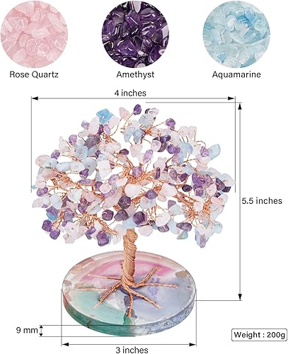 Miniatura 10 de ZenBless Árbol de piedras de cristal curativo de 7 chakras alambre de hoja de piedra de cristal colorido envuelto en base de ágata natural