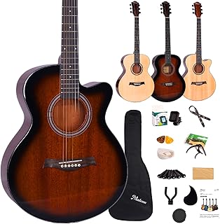 マホガニー単板 アコースティックギター フォークタイプ 初心者 アコギ セット 入門13点セット 刺繍ギターパック カポタスト付 (単板マホガニー〜カッタウェイ)