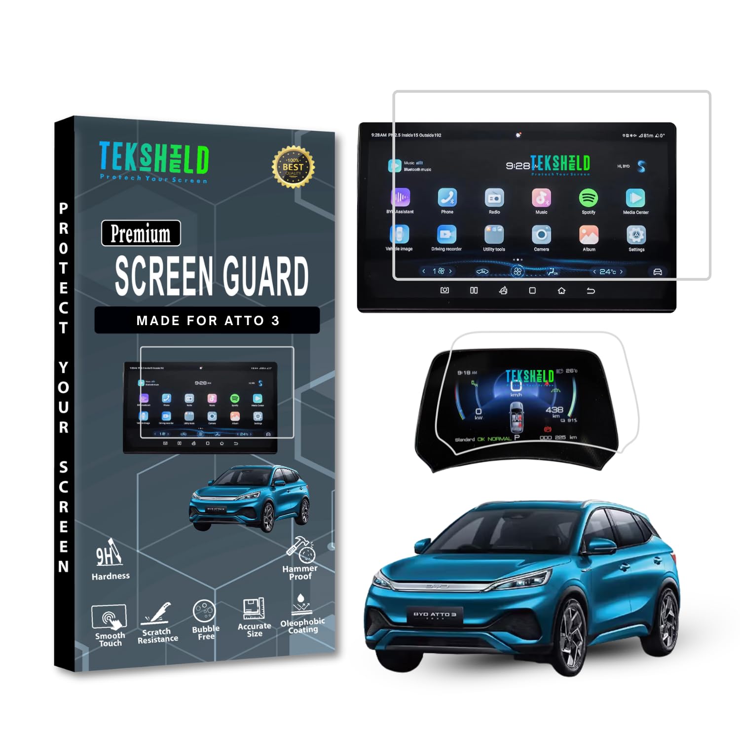 {2 COMBO PACK} Screen Guard Protector for BYD ATTO 3 EV 2024 || 12.8-Inch Infotainment Touchscreen + 5-Inch Instrument Cluster || Explore, Dynamic, Premium, Superior || HD Clarity, 9H Hardness, Bubble Free, Unbreakable, Anti-Scratch [Not a Tempered Glass] (COMBO PACK 2)-image-9