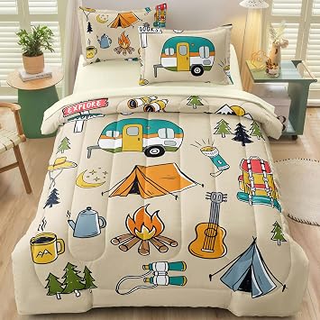 5 Pcs Camping Decor Comforter Set Twin Size for Kids Teen