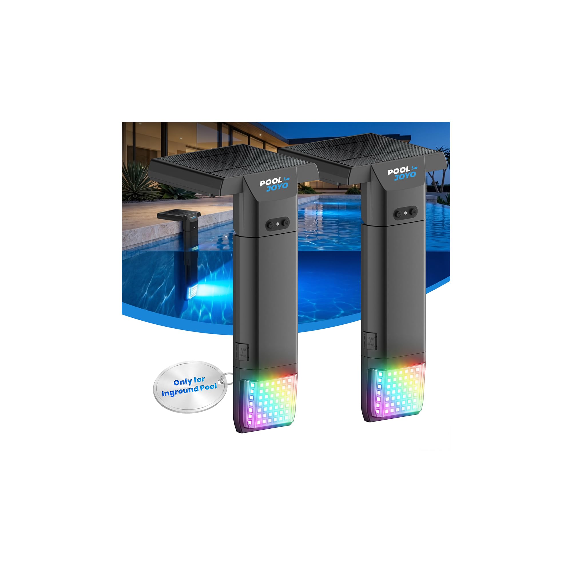 Photo 1 of Solar Pool Light for Inground Pools Only, 56 LEDs 3-Sided 180° Wide Glow, Remote Control, 10 Colors 4 Modes, 3 Brightness Levels, Extendable Underwater Effect, IP68 Waterproof, 2 Pack