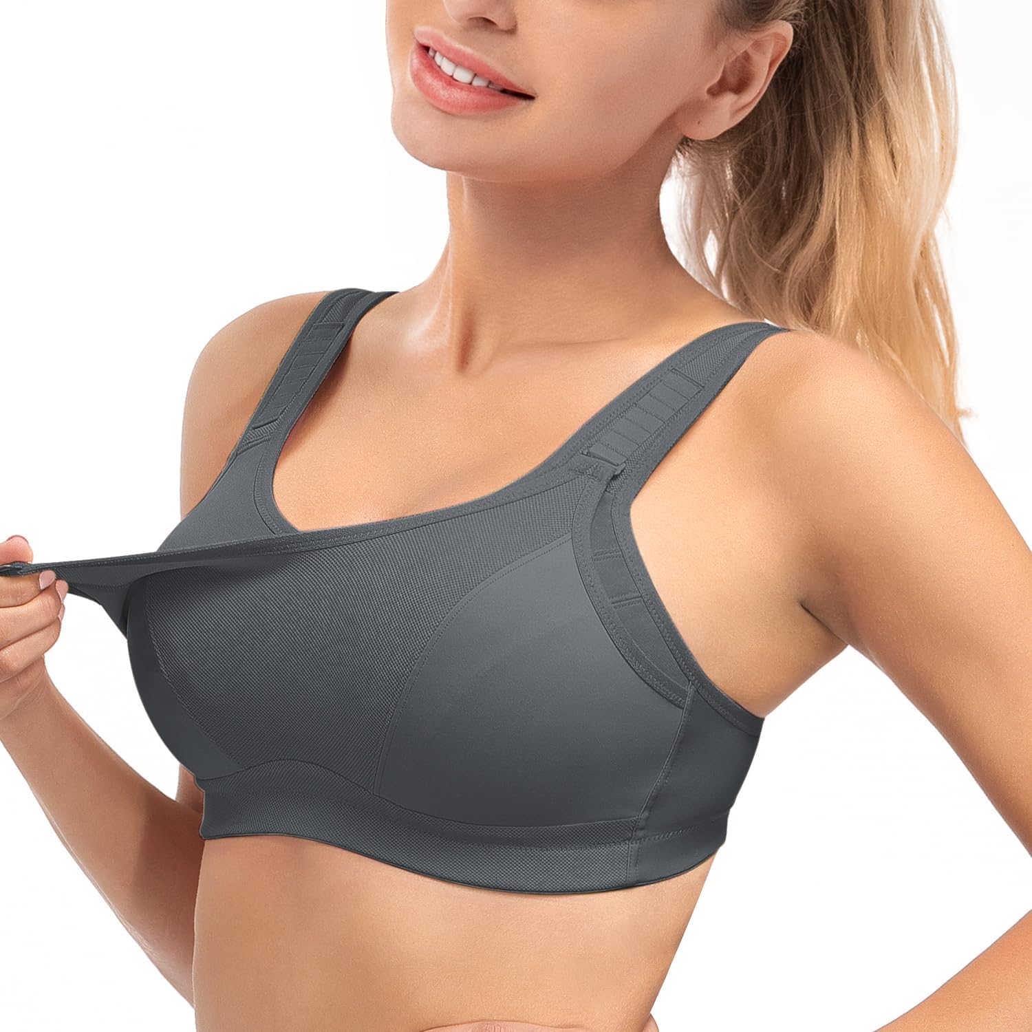 ZeroBound Women's Sports Bra High Impact Large Bust Full Coverage Workout Bras Adjustable Wirefree NO Padded Bra