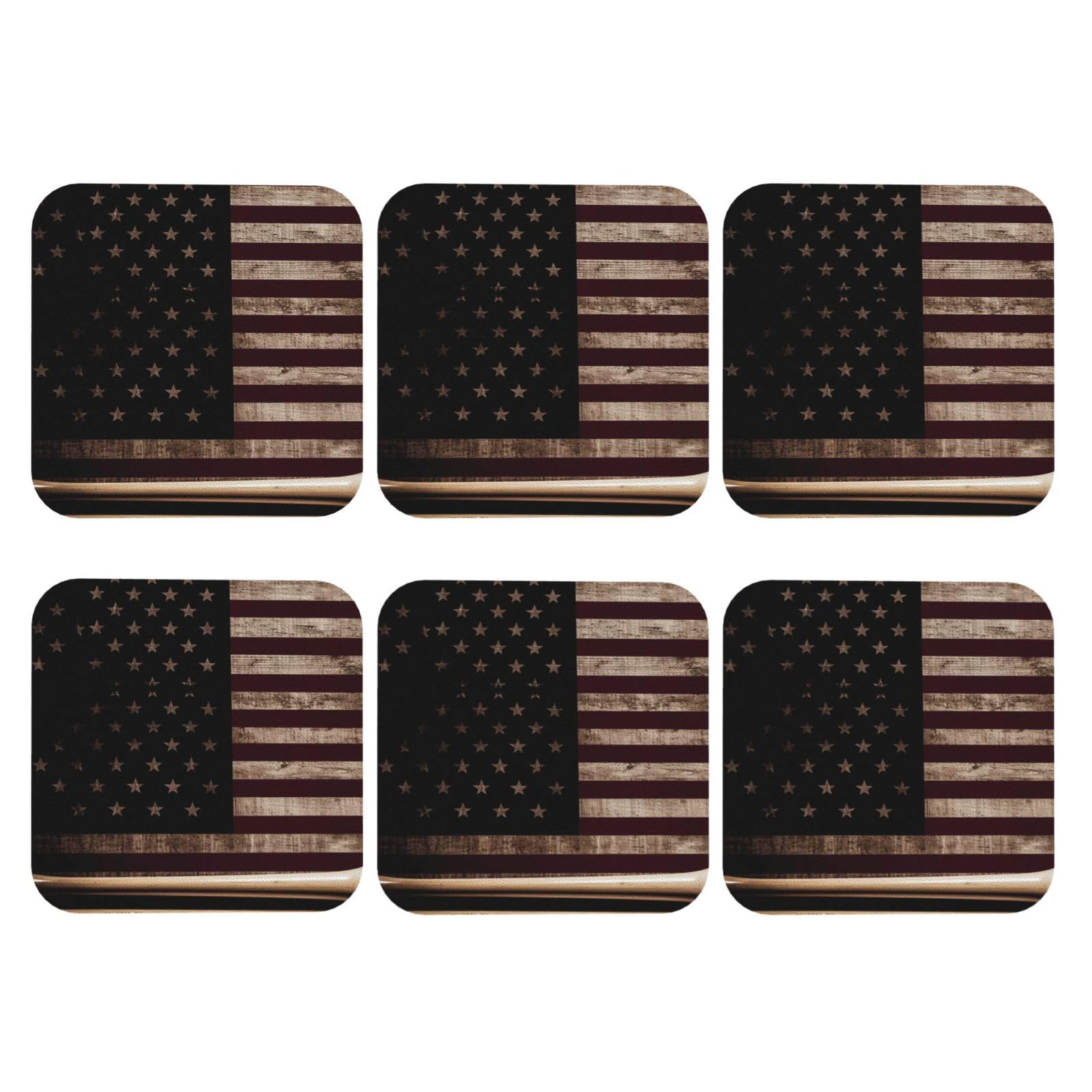 6pcs Leather Coasters for Drinks, American Flag and Baseball Bat Drink Coasters for Tabletop Protection, 4" Cup Coasters for Coffee Table Decor, Non-Slip Drinking Cup Mat for Hot Or Cold Drink