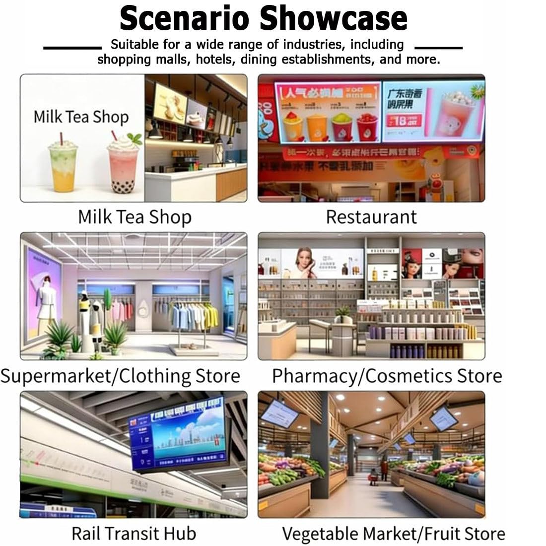 Schermo Pubblicitario LED per Negozio,Display LED per Vetrina Negozio,Remoto/USB & Orizzontale/Verticale,Parete/Incassato, Video/Immagini,Stabile,Gastronomi per Ristoranti 24in