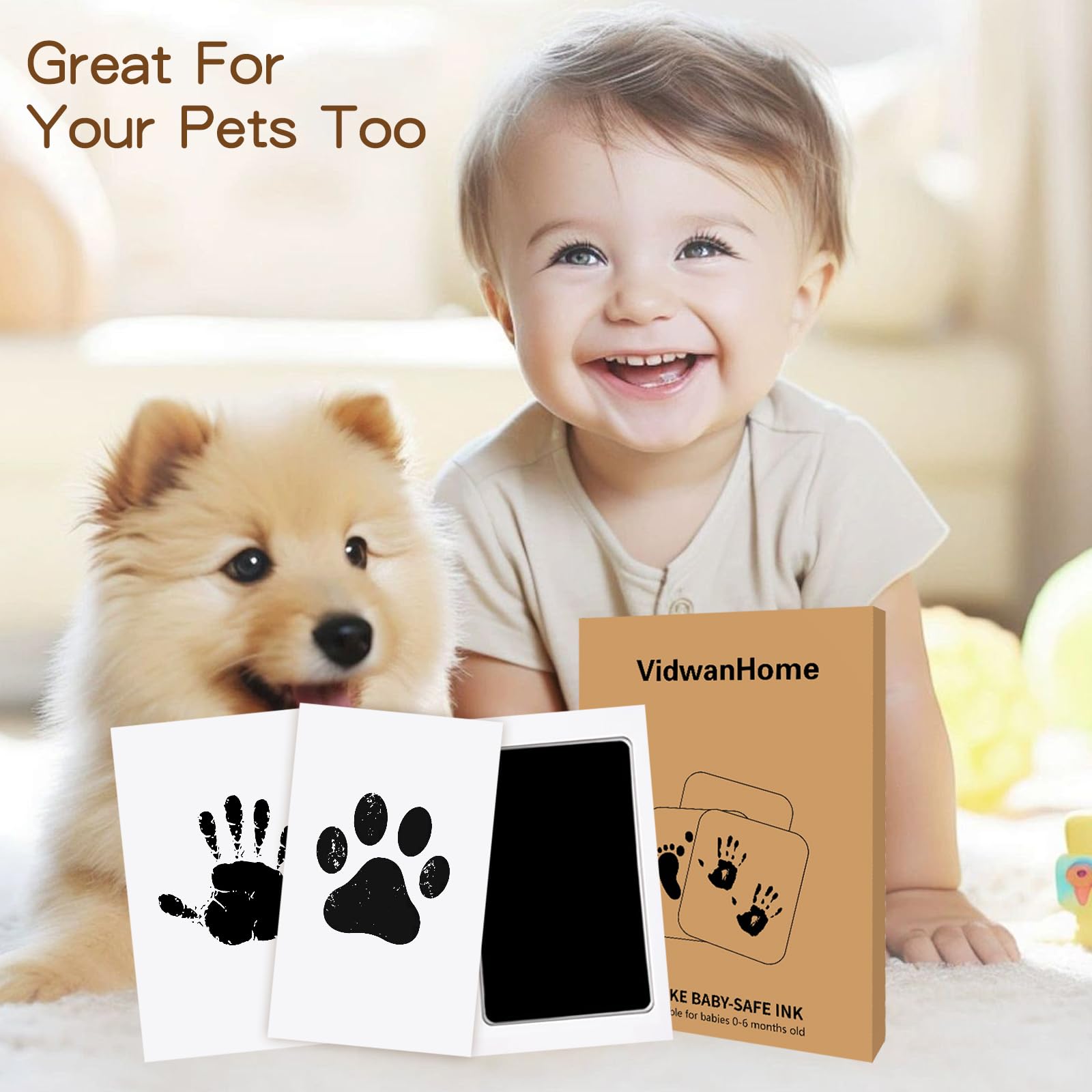 Jumbo-Baby-Hand- und Fußabdruck-Set, tintenlos, Clean Touch-Stempelkissen für Andenken, Fußabdrücke, Pfotenabdrücke, sauberes Stempelkissen für Neugeborene und Haustiere, mit 8 weißen Karten (Jet