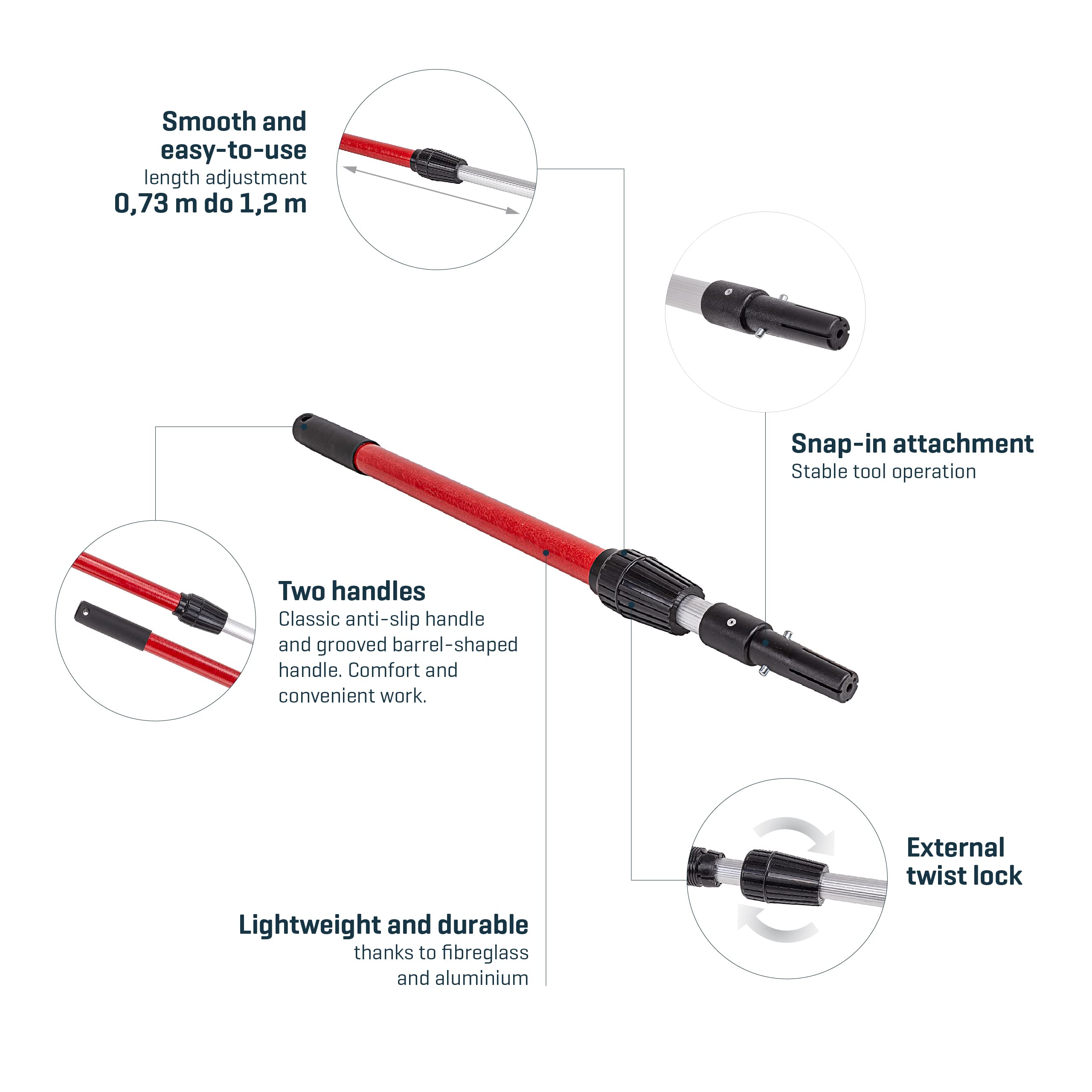 COMENSAL - Kit de masilla profesional 400/600/800 mm - Kit completo con vástago telescópico, rodillo y maletín de transporte - Fabricado en la UE - Calidad superior - Mango ergonómico