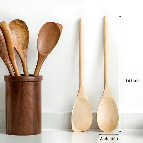 Miniatura 2 de LOCDION Cucharas de madera de primera calidad para cocinar, utensilios de cocina de madera de arce para servir, agitar, mezclar, voltear, cucharas