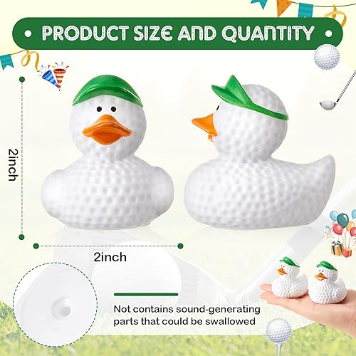 Miniatura 2 de Deekin 12 piezas de pato de goma de 2 pulgadas a granel para decoraciones de fiesta de cumpleaños, regalo de jugador de club (golf verde)