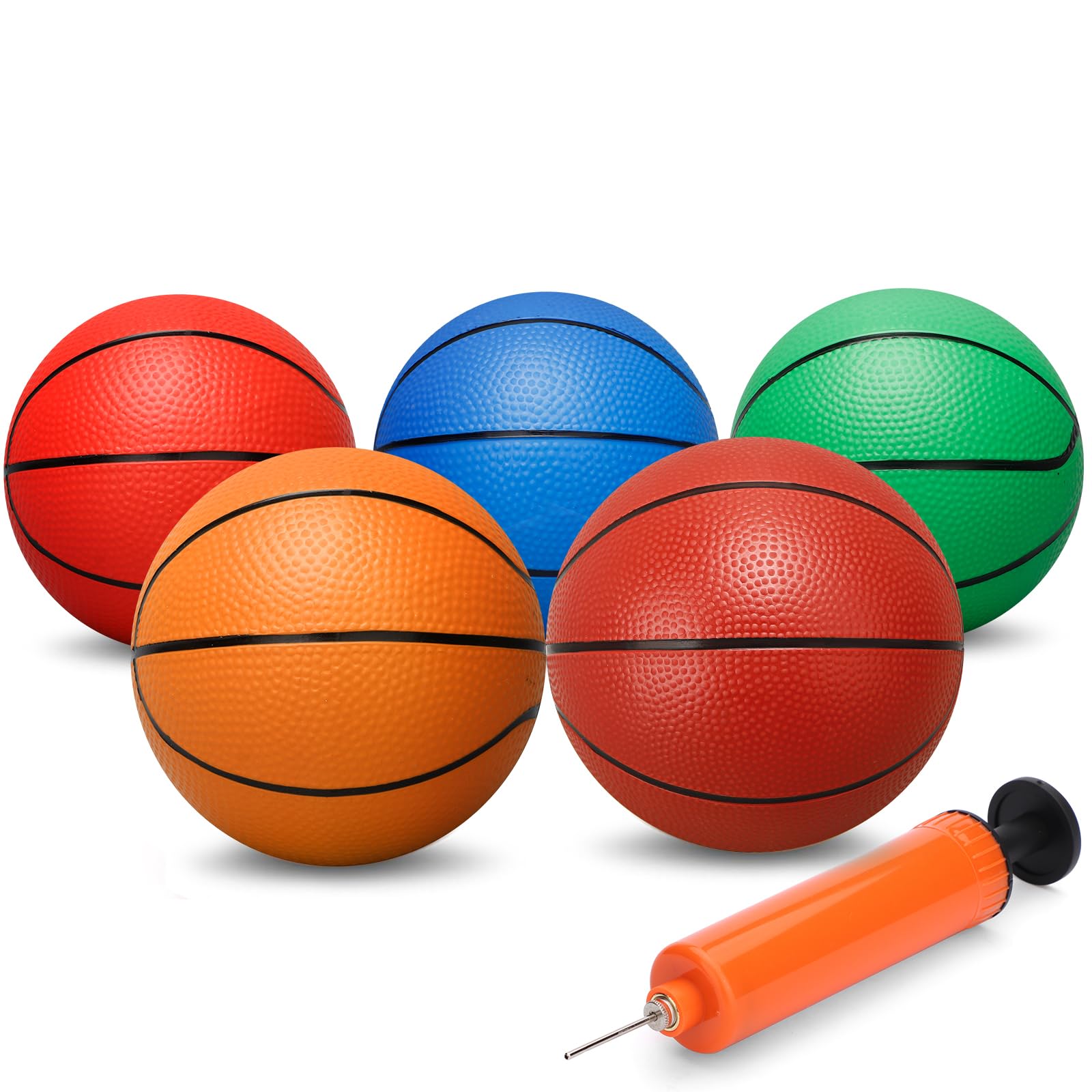 Dilabnda 16CM Rubber Basketball, Colorful Kids Mini Toy Basketball, Children's Rubber Basketball, Teenage Basketballs with Pump, Great Indoor Outdoor Fun Sports for Kids and Adults (5 Pack)
