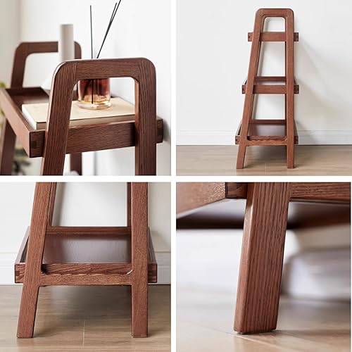 Miniatura 8 de Vadisun Estantería de escalera de madera de roble macizo 100%, estantería de almacenamiento de piso con diseño de deflector de cuatro lados, mesa