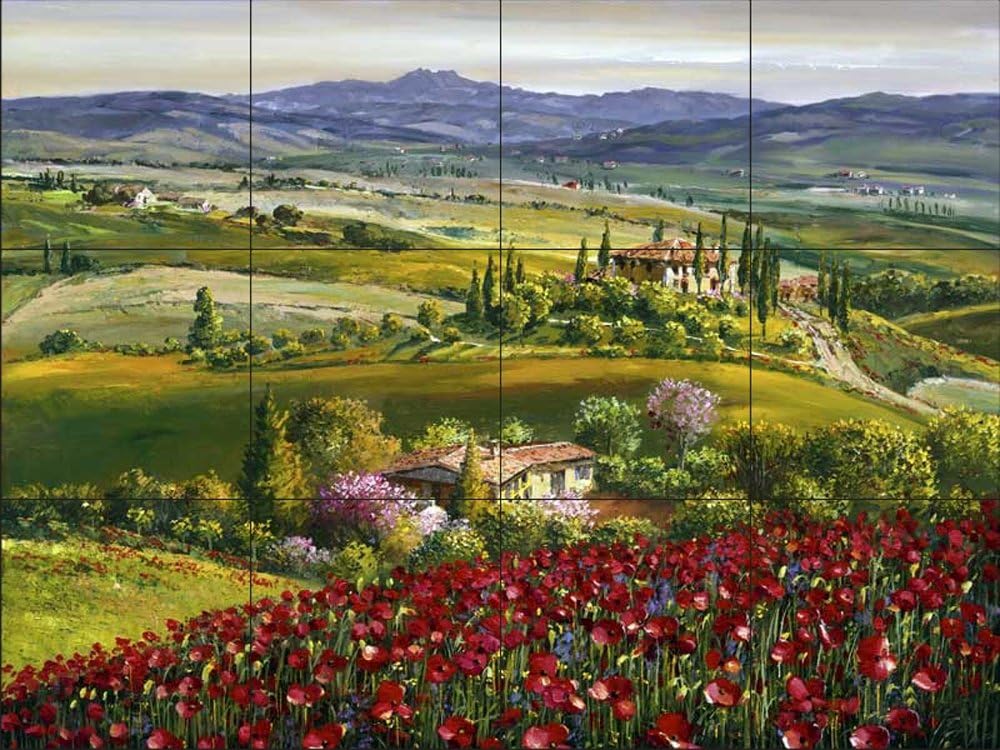 Ceramic Tile Mural - Tuscan Poppy - by Sam Park/Soho Editions - Kitchen splashback / Bathroom shower