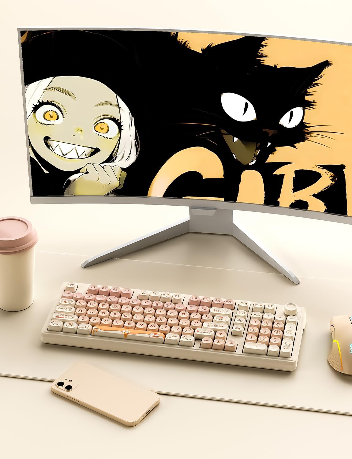 MOA Profile Keycaps - Cute Kitten Theme, PBT Key caps Dye-Sublimation, Custom 143 Keys Set for Cherry Gateron MX Switches Mechanical Keyboard
