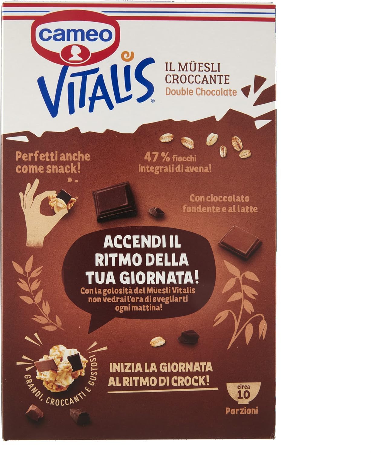 Italian Gourmet Vitalis Crunch muesli croccante doppio cioccolato 12 x 310g | Fiocchi d'avena interi, mit dunkler Schokolade und Milchstückchen, Gesamtnettogewicht 3,72 kg + Kostenlos Polpa 400g