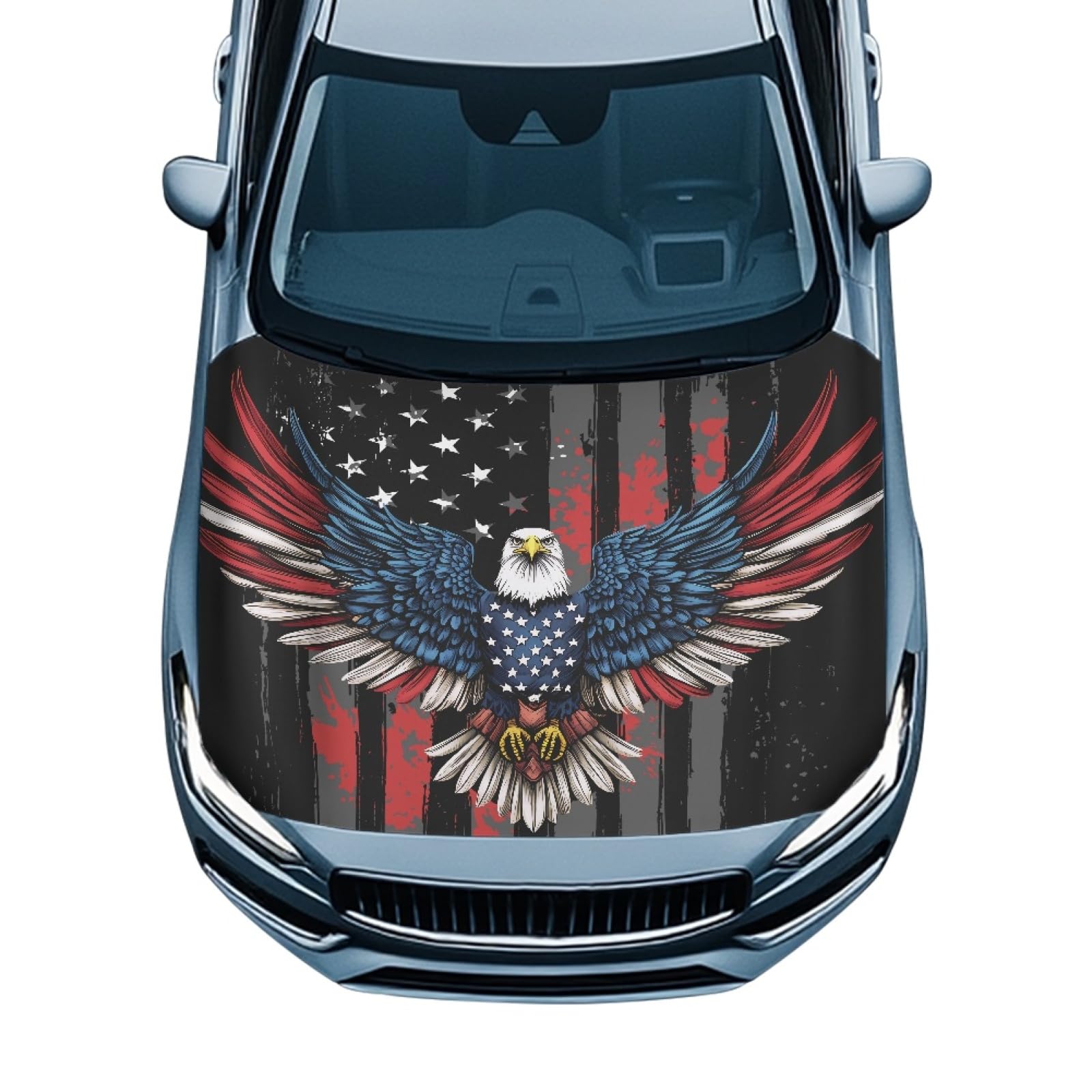 Eagle Car Hood Cover Auto Hood Decoration and Protection American Flag Car Bonnet Cover Waterproof All-Season Protection Automotive Accessories for Sedans SUVs Cars