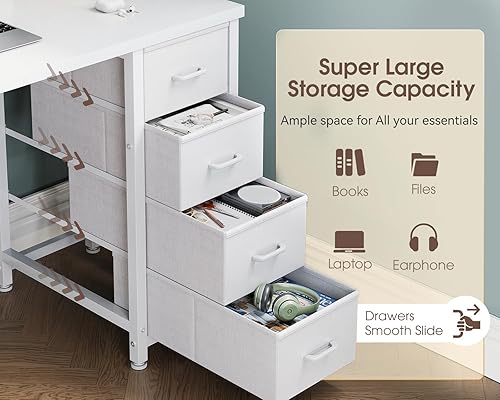 Miniatura 5 de Casaottima Escritorio pequeño para computadora de 40 pulgadas con 4 cajones de tela, escritorio moderno para PC para espacios pequeños, escritorio