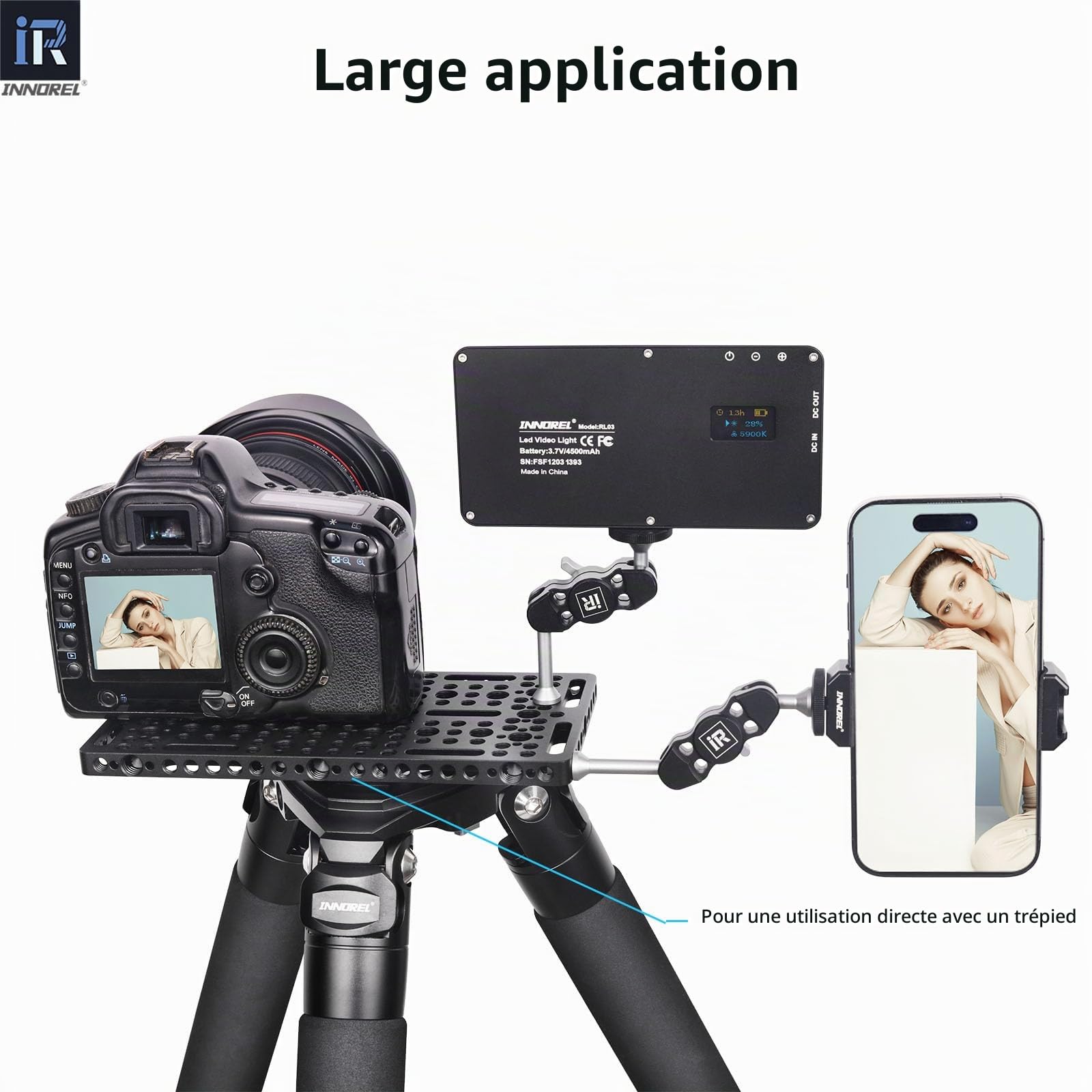 INNOREL CP10 Plateau à fromage multifonction avec filetage de 6,35 mm et 9,5 mm, plaque de montage avec trous de localisation ARRI intégrés pour appareil photo et trépied