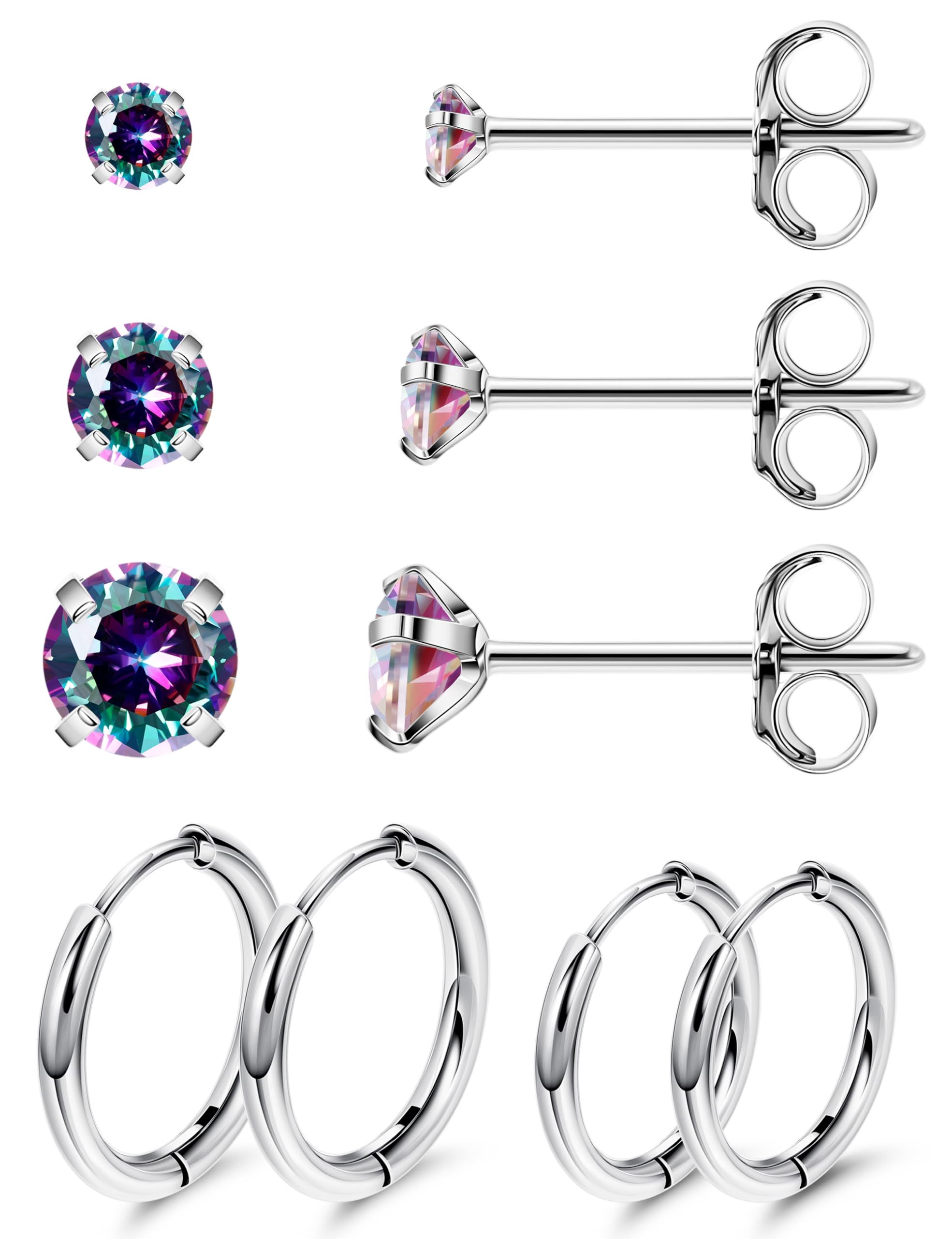 SOMEITIA 20G G23 Titanium Stud Earrings for Women Men Titanium Earrings for Sensitive Ears Huggie Hoop Earrings Hypoallergenic Tiny CZ Cartilage Earring Titanium Earrings Sets for Multiple Piercing