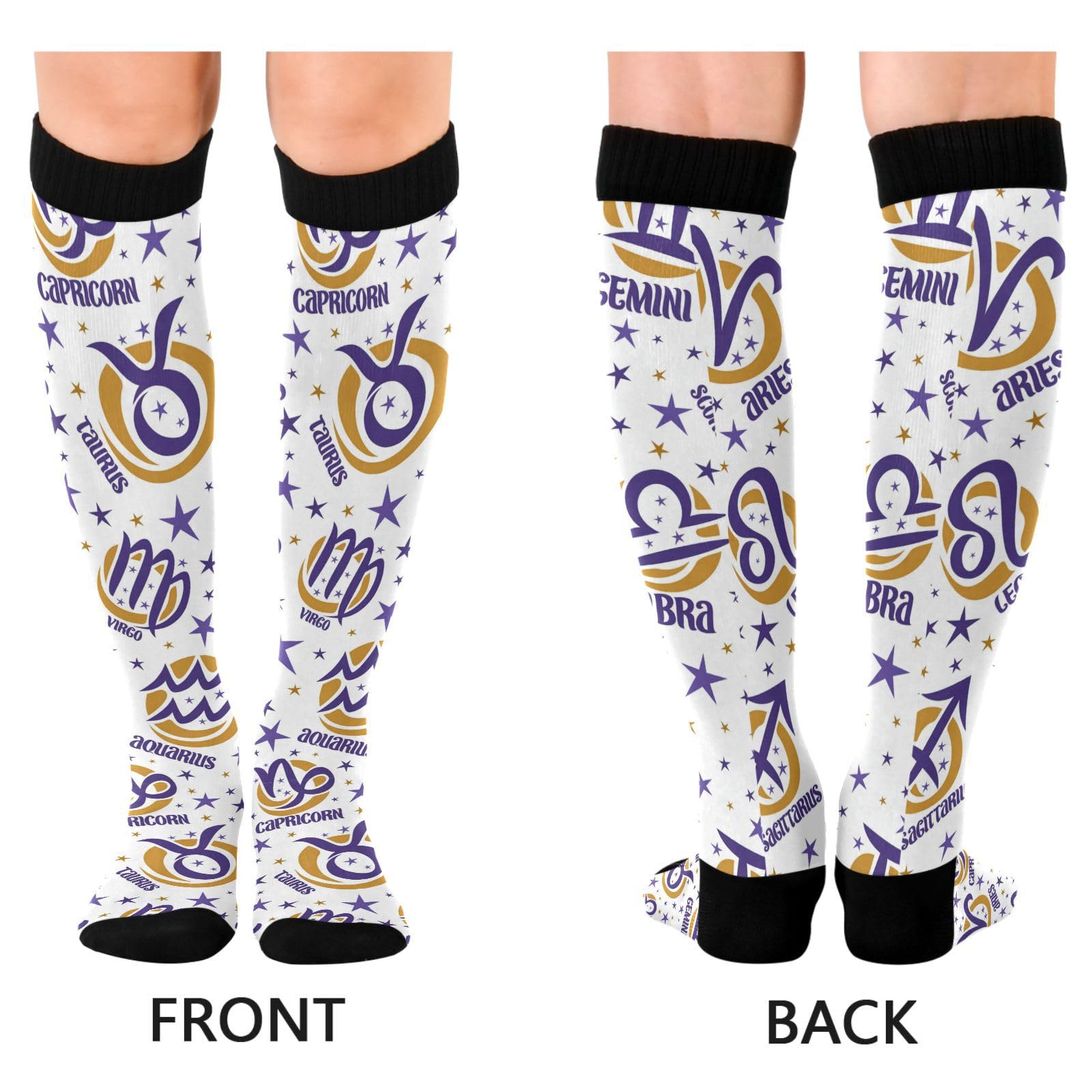 Dussdil Twelve Zodiac Stars Compression Socks for Women Men Christmas Circulation Long Knee Socks for Winter Warm Stockings Socks