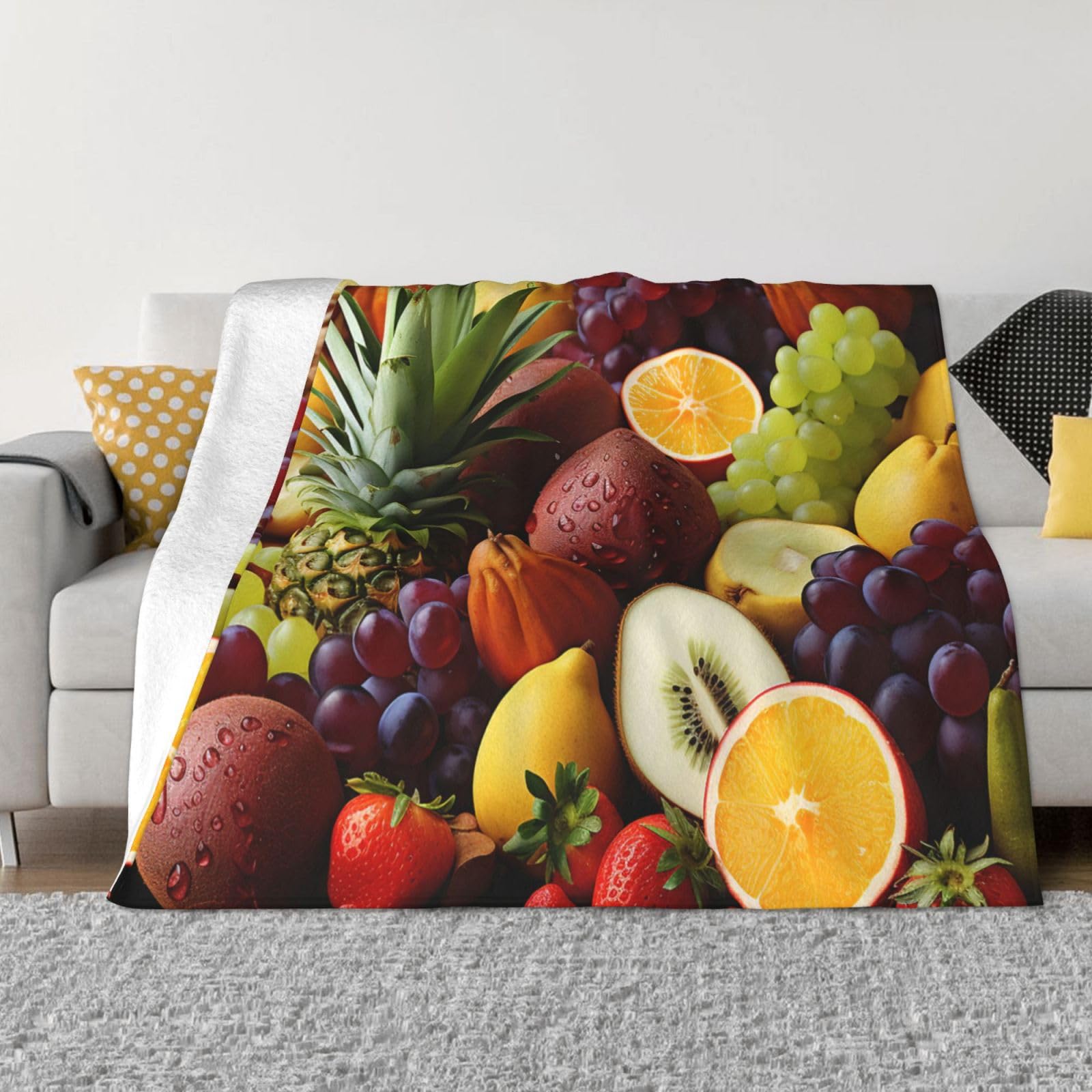 Couverture toutes saisons en flanelle légère et respirante imprimé fruits