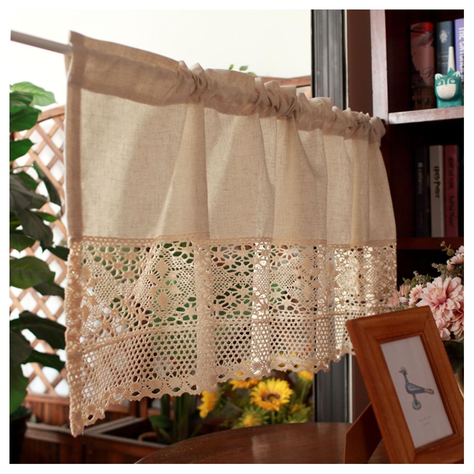 Cortinas cortas de encaje con bolsa de poste: filtrado de luz ideal para ventanas pequeñas
