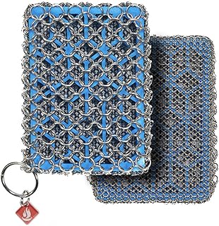 Knapp Made Combo Chainmail Cast Iron Scrubber with Silicone Core - Heavy Duty Rings and Fine Chainmail Rings -Premium Cast Iron Cleaner Chainmail Scrubber -Perfect for Cast Iron Cookware,Skillet,Woks