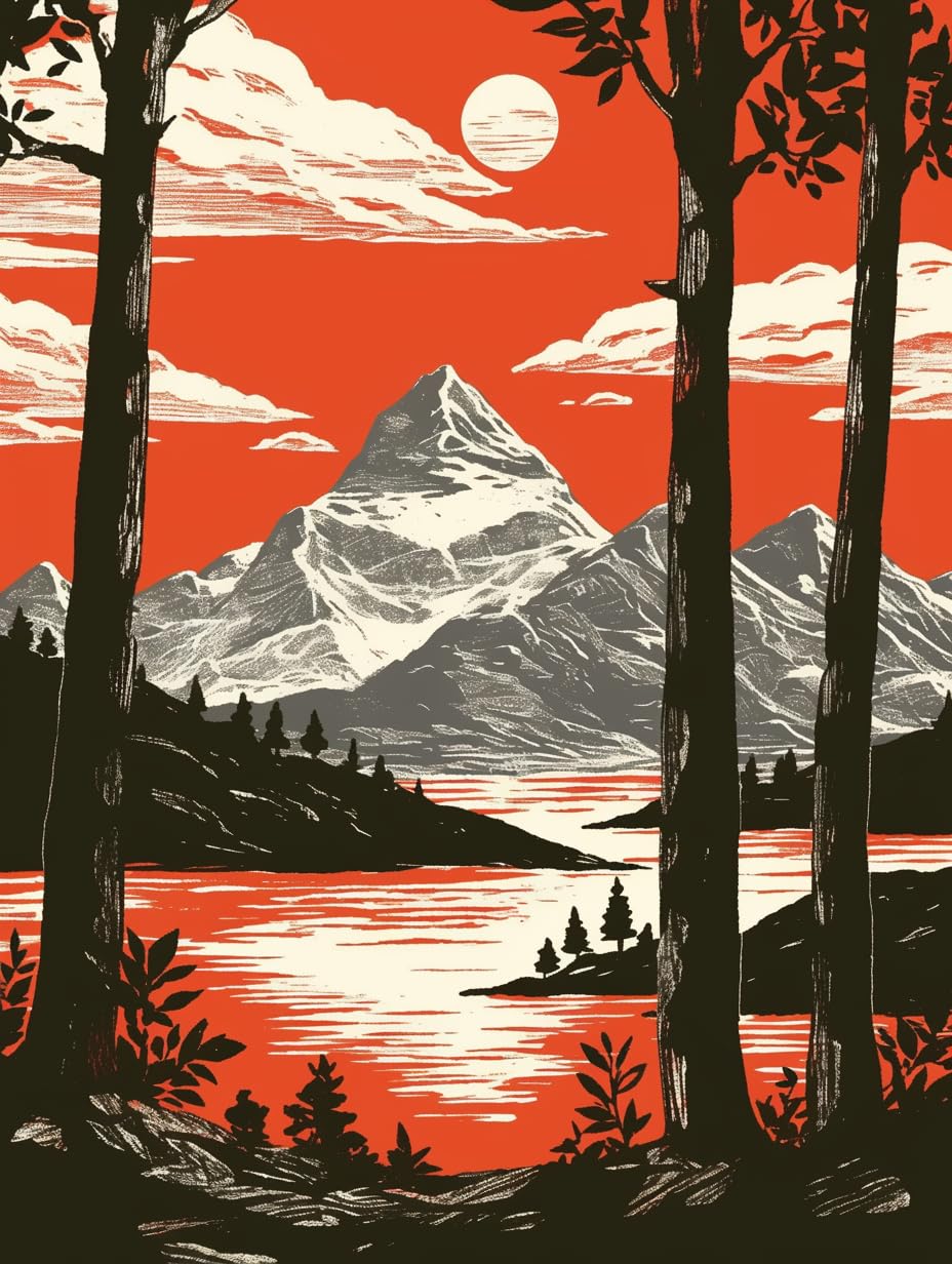 Forest Sunset Diamond Painting Kit, Mountain Diamond Art Kit for Adults, DIY 5D Diamond Painting for Beginners, Wall Decoration Gift, Round Diamond Full Drill 11.8x15.8 Inch