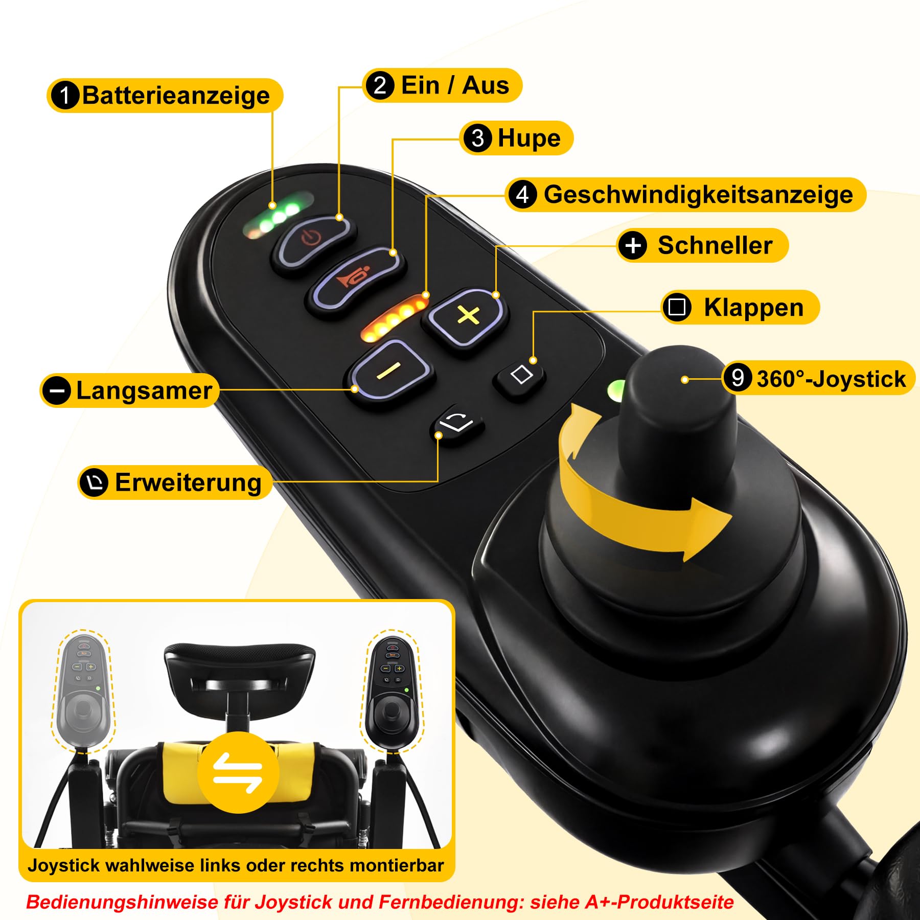 Elektrischer Rollstuhl 40 km Reichweite mit Liegefunktion | Faltbar, Extra-breiter Sitzbezug, Intelligente Fernbedienung, Intelligente Bremse, Ergonomisch