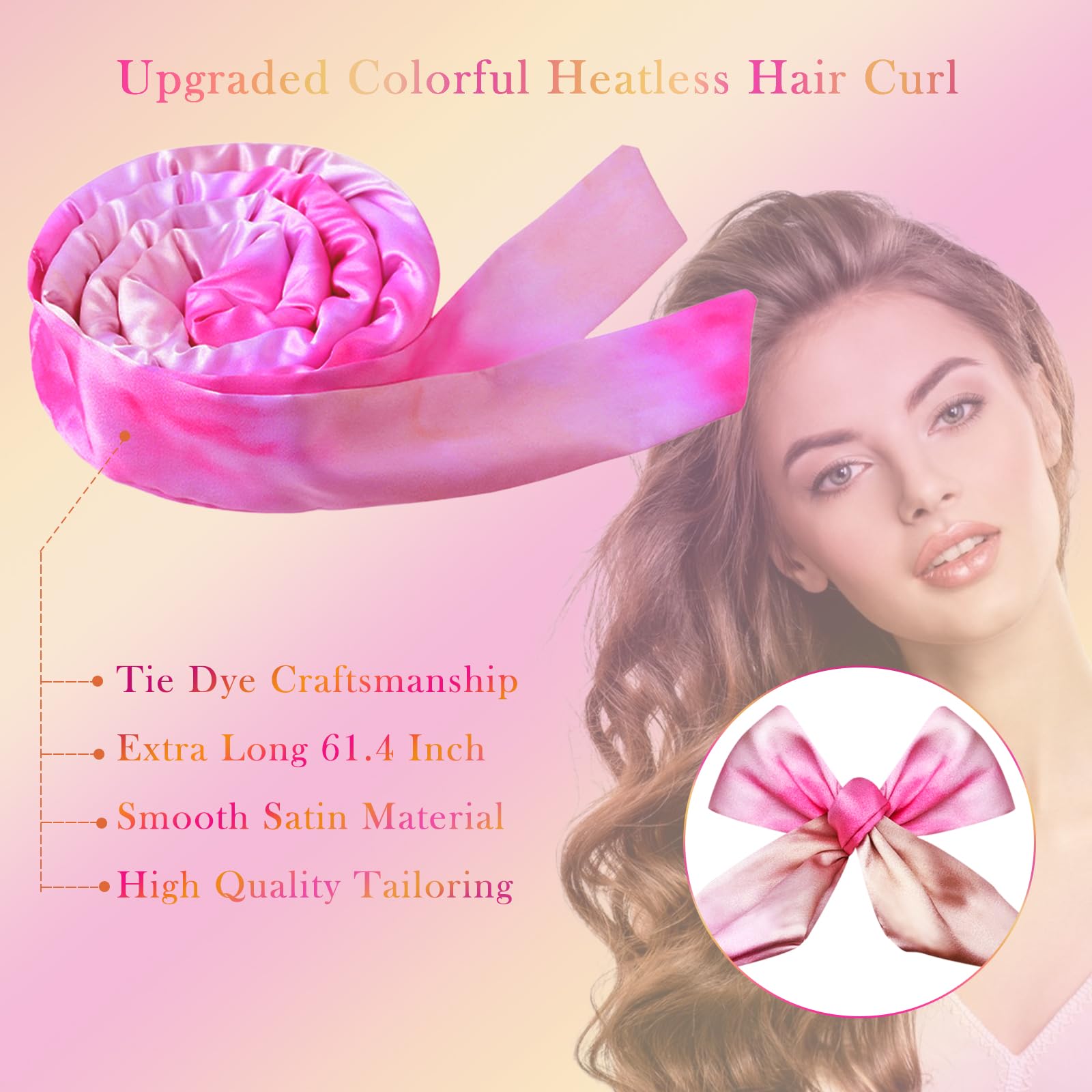 Heatless Curls Tie Dye Heatless Curlers for Short Long Hair Satin Hair Curlers No Heat Overnight Curling Blowout Rods Wrap Curler Set for All Waving Types - Image 2