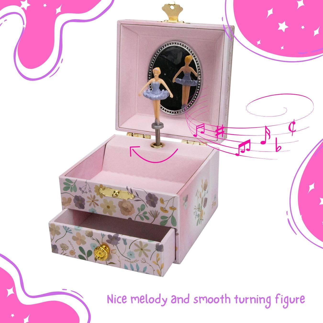 GICO Caja de joyería Ballerina con cajón para niñas, caja de música con música, figura giratoria y espejo, regalo de cumpleaños para niñas, caja de joyas para niños - 92071