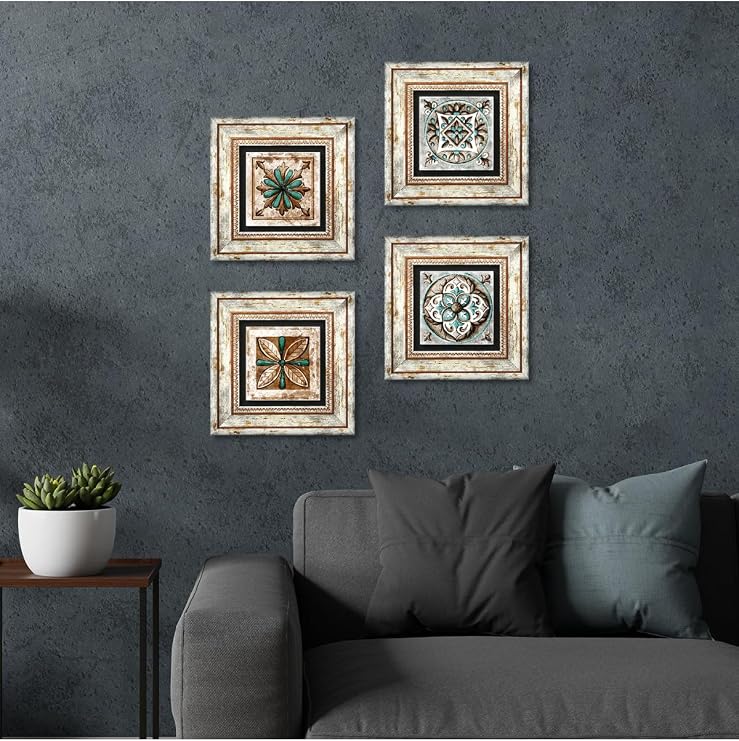 Pinecone Stone Fas Desenli Vintage, Çini Sanatı Taş Duvar Tablosu - Çerçeveli Taş Tablo - Dekoratif Duvar Sanatı - Modern Ev ve Ofis Duvar Dekoru T4-118