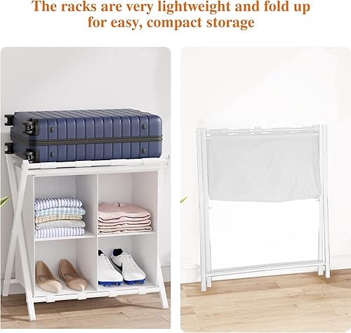 Miniatura 9 de aboxoo Portaequipajes con almacenamiento, soportes plegables para maleta para habitación de invitados, soporta hasta 120 libras, soportes para