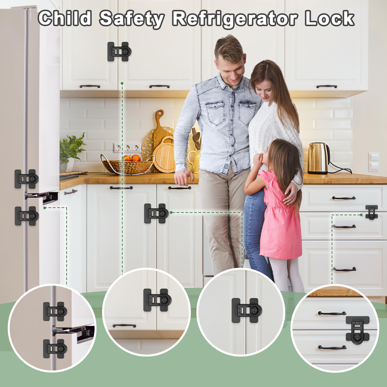 4 Pièces Securite Placard Enfant Securite Fenetre Enfant Serrure Frigo pour Enfants Bloque Porte Bébé avec AdhéSif Puissant pour Réfrigérateur,Lave-Linge,Armoire,FenêTre(Noir)