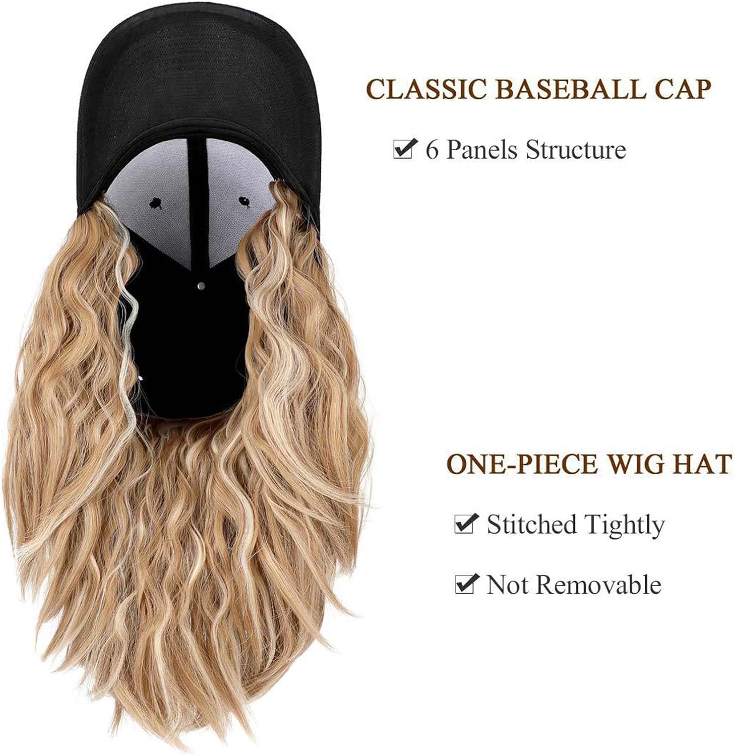 YEKEYI Hat Wig for Women, Short Wave Baseball Cap Wig with Curly Synthetic Hair Extensions