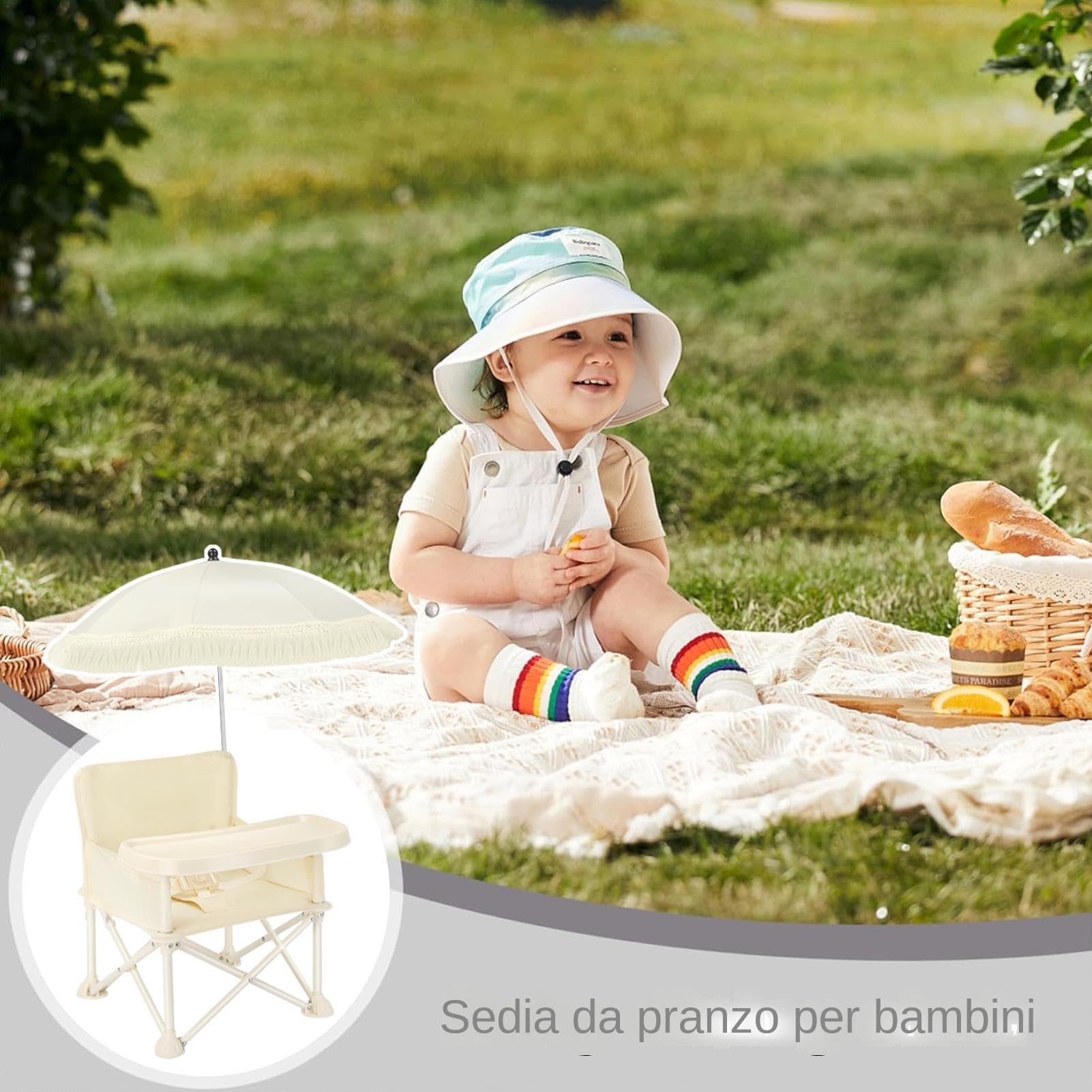 Sedia da pranzo per bambini, Sedia per pappa per bambini - Seduta da pranzo con rialzo con ombrellone, vassoio,Sedia da spiaggia da campeggio per e ragazze che viaggiano per mangiare, picnic, per uso