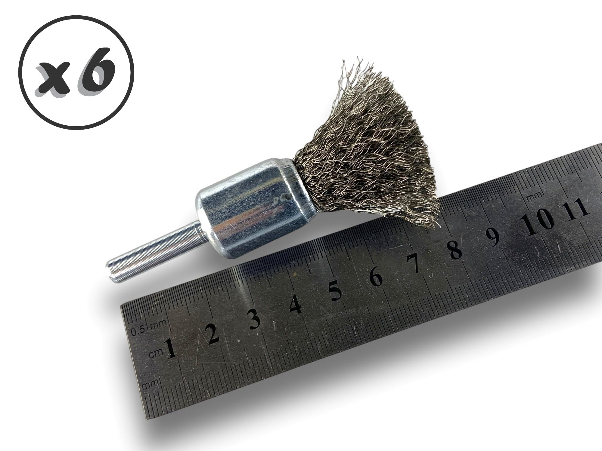 Kibros Lot 6 brosses en bout pinceau tige Ø 6 mm fil inox souple Ø 18 mm