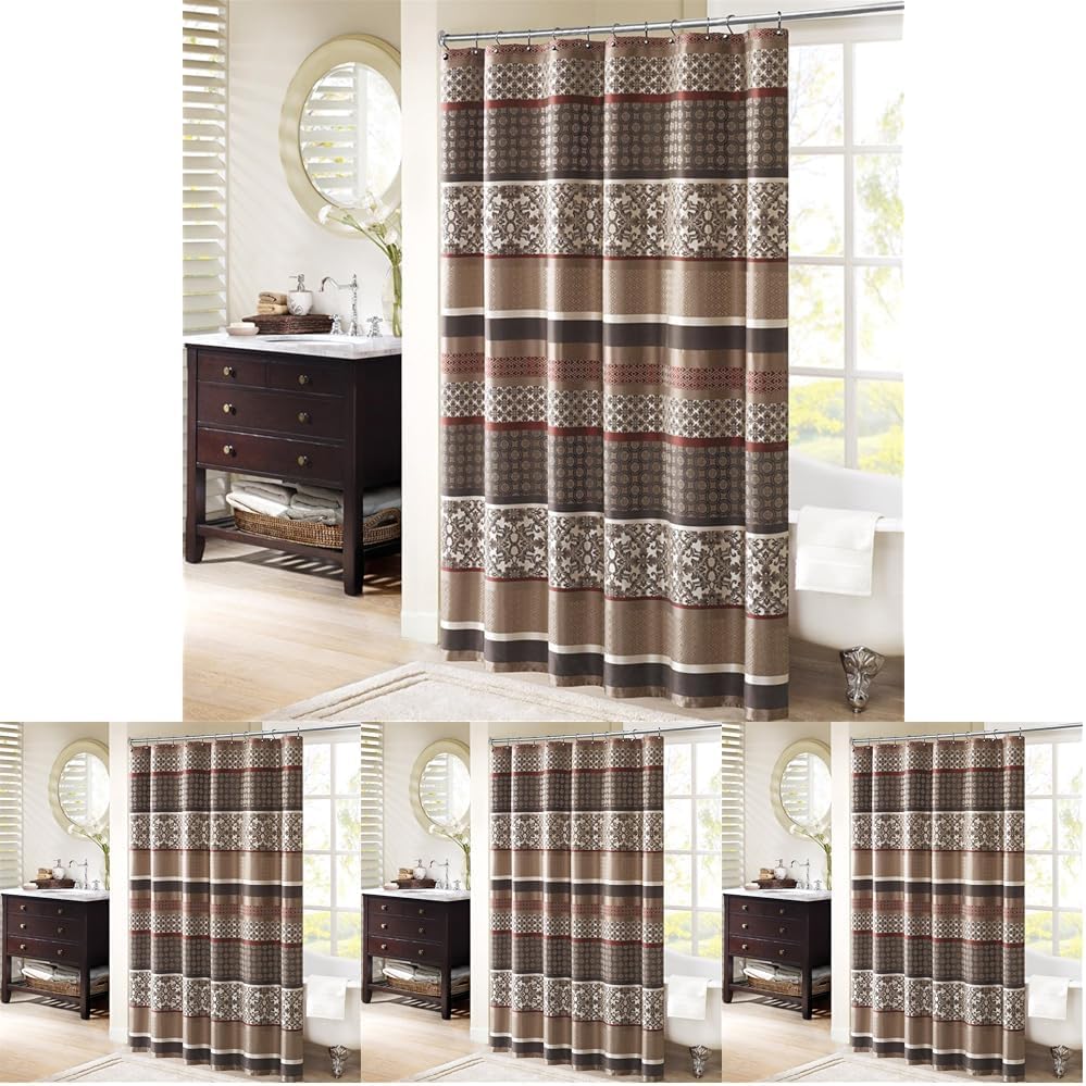 Princeton Geometric Jacquard Fabric Shower Curtain, Transitional Shower Curtains for Bathroom, 72 X 72, Blue