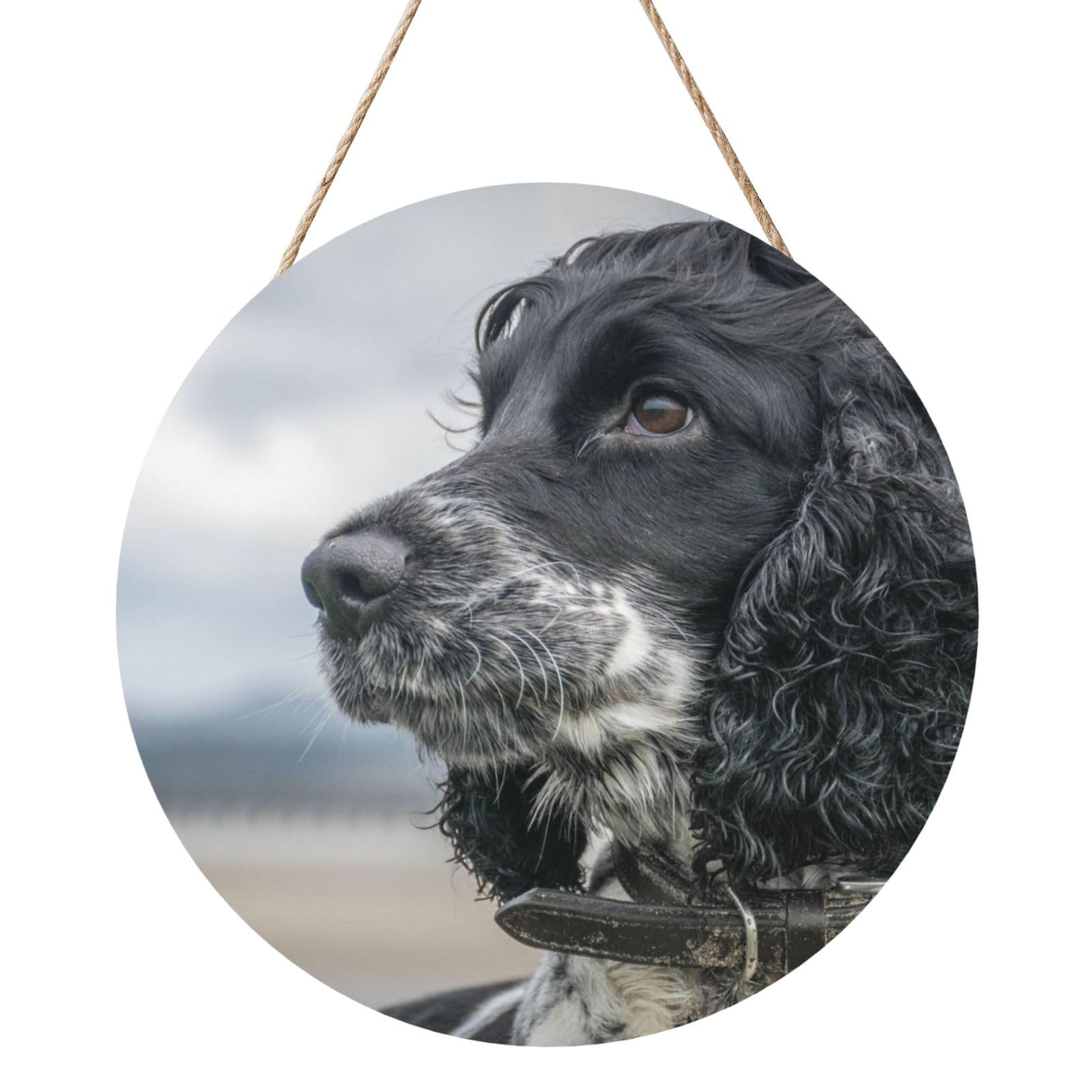 InOmak English Cocker Spaniel Large Curly Ears Black, Round Wood Panel Painting 12 in, Wall Hanging Painting For Home