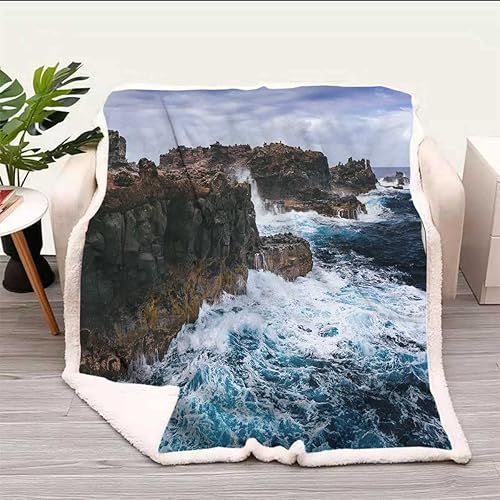 Miniatura 2 de Beach View Cobijas Calientes para Invierno Coastline - Mantas de otoño mullidas, cálidas, acogedoras, gruesas para cama de campamento, tamaño