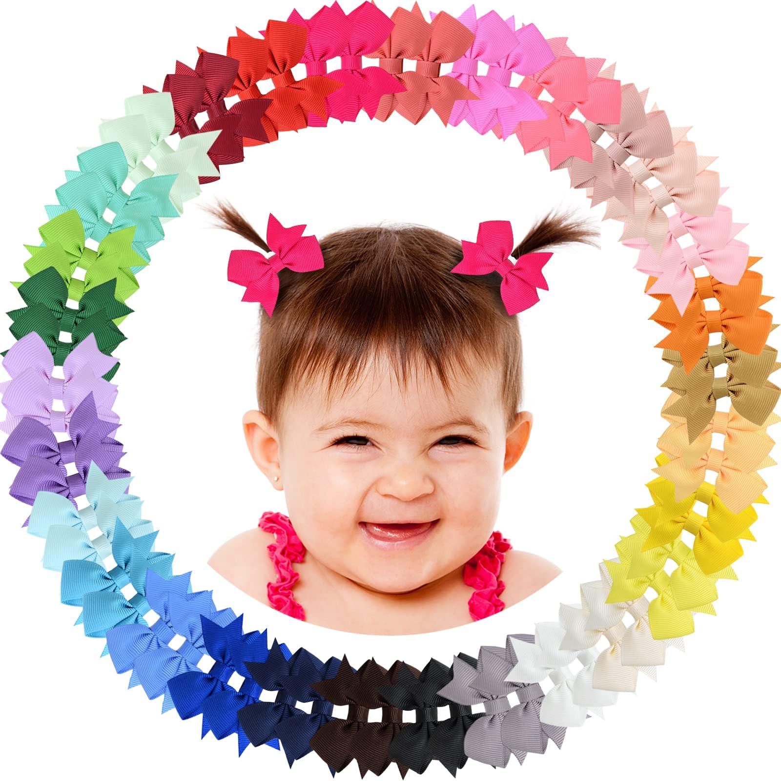 ALinmo Baby Hair Clips 2" Baby Girls Fully Lined Baby Bows Tiny Hair Bows Alligator Clips for Baby Girls Infants Toddlers in Pairs