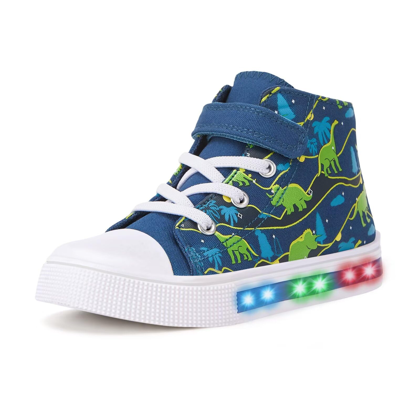 FUNCOO PLUS Boys Girls Light Up Sneakers Toddler Kids High Top Canvas Shoes