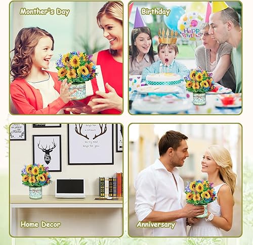 Miniatura 8 de Tarjeta desplegable de ramo de girasol, tarjeta de felicitación de flores 3D con sobres para cualquier ocasión, cumpleaños, día de la madre,