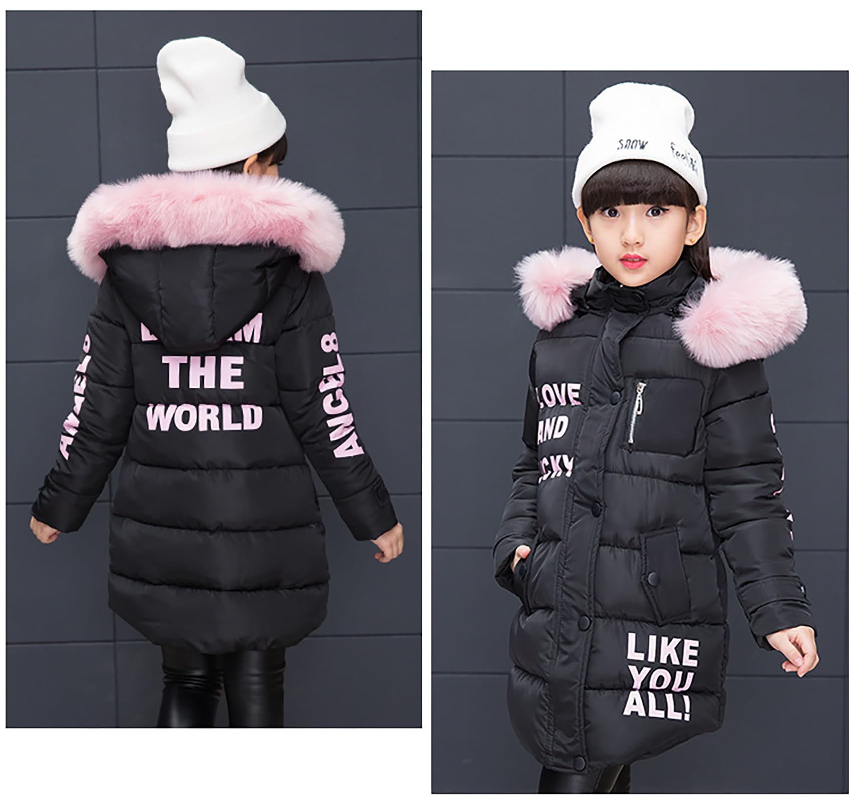 Chaqueta de plumas para niña, diseño de parka con capucha, abrigo largo, chaqueta de piel sintética cálida
